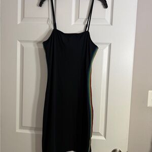 Black Slip Dress with Rainbow Side Stripes by Express